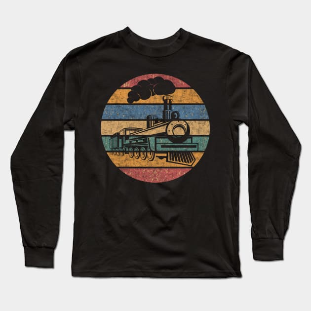 Retro railway steam locomotive railwayman gift Long Sleeve T-Shirt by Foxxy Merch